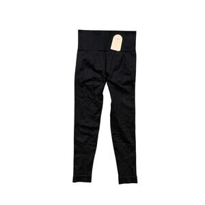 Cosmolle Leggings Womens S Small Black Ribbed Wide Waistband Fitted Cropped